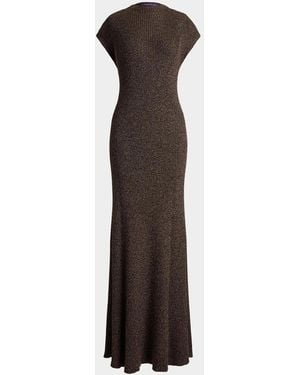 Ralph Lauren Windi Cap-Sleeve Speckled Silk-Wool Rib Maxi Dress - Brown