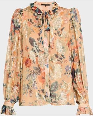 Kobi Halperin Josie Pussybow Floral Blouse - Natural