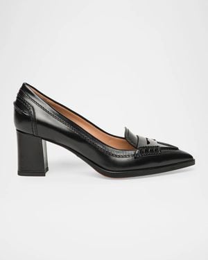 Santoni 65Mm Florinda Leather Penny Loafer Pumps - Black