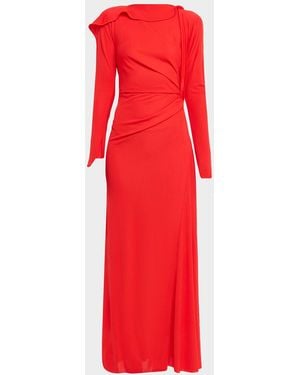 Victoria Beckham Draped Long-Sleeve Gown - Red