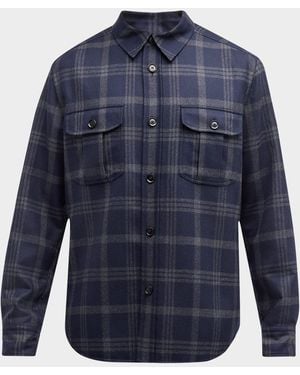 Brioni Plaid Double-Face Overshirt - Blue