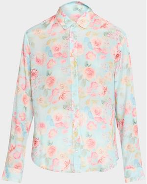 CISSA Floral Slim Button-Front Shirt - White