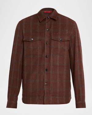 Isaia Wool And Cashmere Windowpane Check Overshirt - Brown