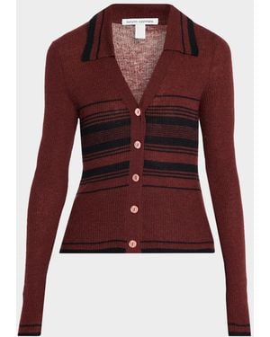 Autumn Cashmere Cashmere Striped Rib Knit Sweater - Red