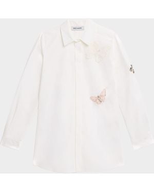 Dice Kayek Embroidered Butterfly Cotton Poplin Top - White