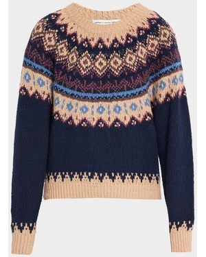 Autumn Cashmere Chunky Fair Isle Crewneck Sweater - Blue