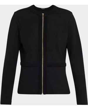 Misook Round Neck Cotton-Blend Jacket - Black
