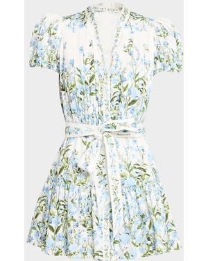 Alice + Olivia Cora Short-Sleeve Tiered Mini Shirtdress - Blue