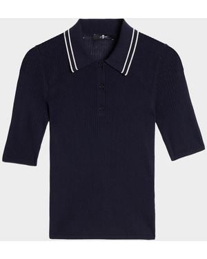 7 For All Mankind Piped Collar Polo Top - Blue