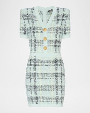 Balmain Short Glitter Tweed Dress - Blue