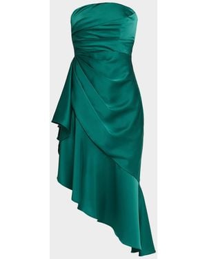THEIA Sinead Strapless Draped High-Low Midi Dress - Green