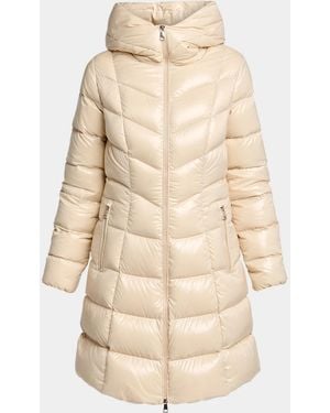 Moncler Marusse Hooded Mid-Length Down Jacket - Natural