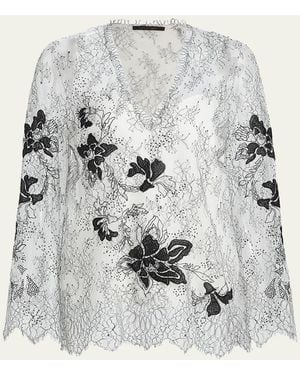 Kobi Halperin Devyn Scalloped Floral Lace Blouse - Gray