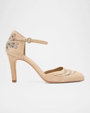 Cinq À Sept Mariana 80Mm Embroidered Suede Pumps - Natural