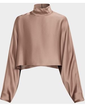 LAPOINTE Satin Long-Sleeve Caftan Crop Top - Natural
