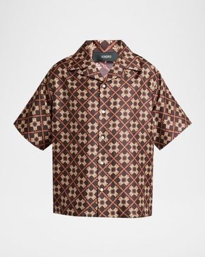 Amiri Apos;S Silk Ma Quad Camp Shirt - Brown