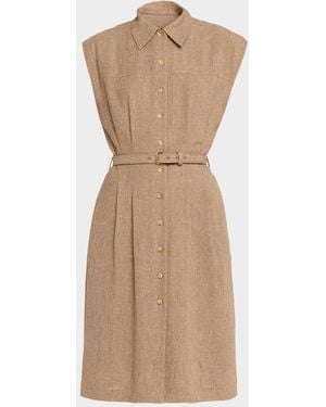 Loro Piana Maise Belted Woven Linen Shirtdress - Natural