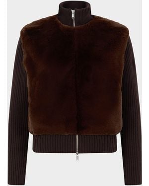 Moose Knuckles Dua Bunny Faux Fur Sweater Jacket - Brown