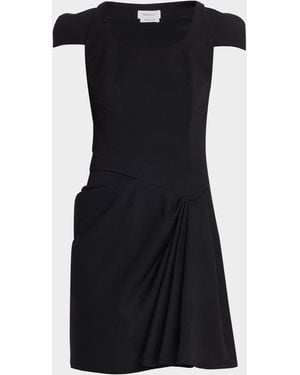 McQueen Tailored Cap-Sleeve Draped Mini Dress - Black