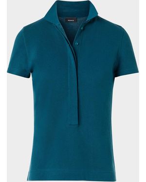 Akris Cotton Pique Short-Sleeve Polo Shirt - Blue