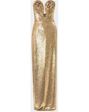 Carolina Herrera Strapless Rose Sequined Gown - Metallic