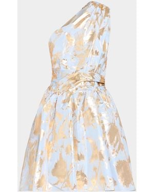 AKNVAS Paula One-Shoulder Metallic Floral Mini Dress - White