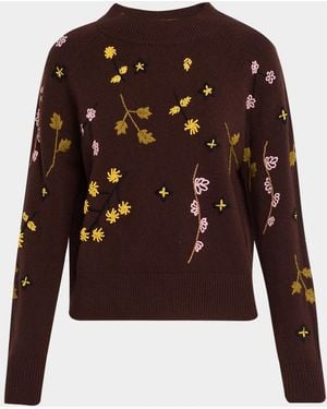 Weekend by Maxmara Rafia Floral-Embroidered Wool Sweater - Brown