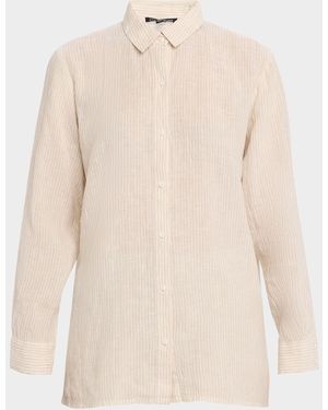 Eileen Fisher Puckered Striped Organic Linen Shirt - Natural