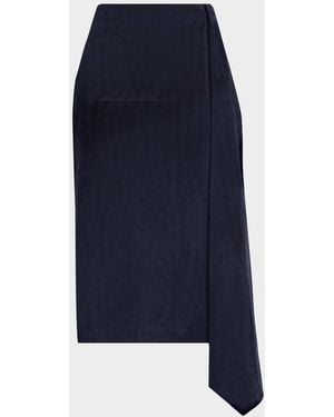 Co. Scarf Pleat Suede Midi Skirt - Blue