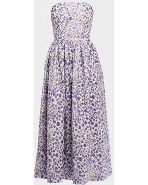 Shoshanna Dana Floral-Print Strapless A-Line Dress - Purple