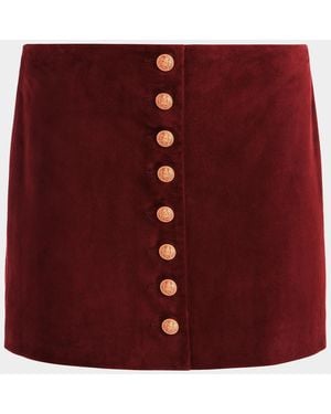 Alice + Olivia Rubi Suede Button-Front Mini Skirt - Red