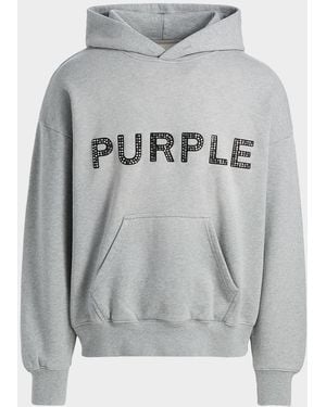 Purple Embellished Logo Fleece Cotton Oversized Hoodie - Gray
