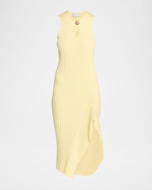 Stella McCartney Sleeveless Cotton Ribbed Slit Midi Dress - Metallic