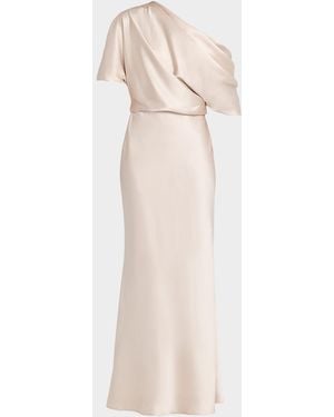 Amsale Draped Satin One-Shoulder Gown - Natural