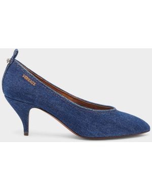 Versace 65Mm Denim Stiletto-Heel Pumps - Blue