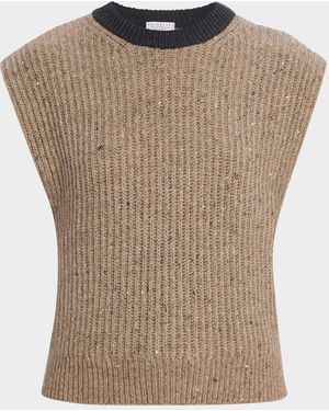 Brunello Cucinelli Sleeveless Sequined Wool-Cashmere Sweater - Natural
