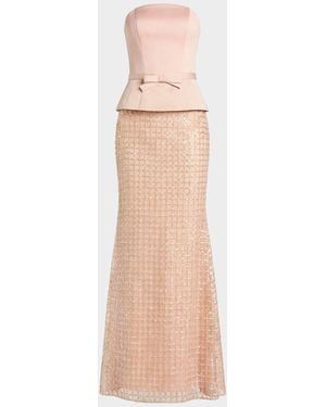 Mac Duggal Strapless Satin Sequined Column Gown - Pink