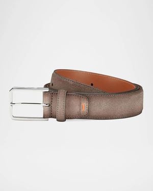 Santoni Apos;S Burnished Suede Belt - Brown