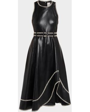 Cinq À Sept Zelda Whipstitch Vegan Leather Midi Dress - Black
