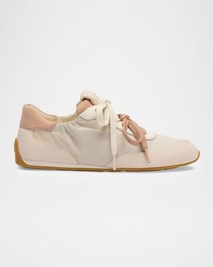 Stuart Weitzman Bond Ruched Nylon And Suede Low-Top Sneakers - White