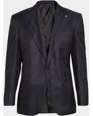Stefano Ricci Apos;S Silk-Wool Herringbone Single-Breasted Sport Coat - Blue