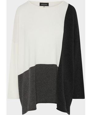 Eskandar Color Block Cashmere Bateau-Neck Sweater (Long Length) - Black