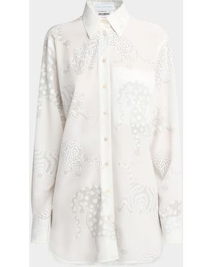 Stella McCartney Cat Burnout Button Down Silk Blouse - White