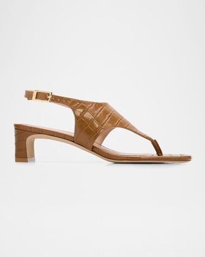 Stuart Weitzman 40Mm Baby Babette Croc-Embossed Leather Thong Sandals - Brown