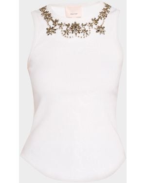 Cinq À Sept Crystal Lattice Tank Top - White