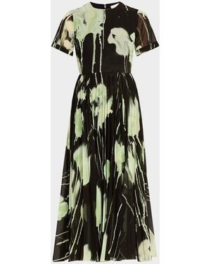 Jason Wu Pleated Watercolor-Print Midi Dress - Multicolor