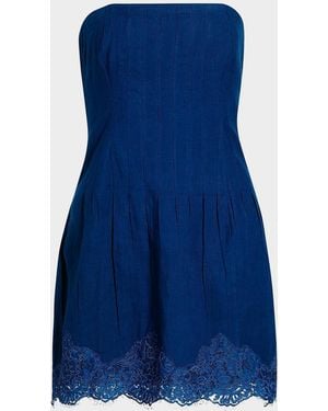 Cami NYC Belinda Strapless Lace-Trimmed Linen Minidress - Blue