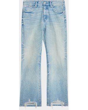 Purple Embellished Washed-Denim Bootcut Jeans - Blue