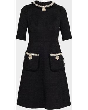 Teri Jon Bead & Crystal-Trim Boucle Dress - Black