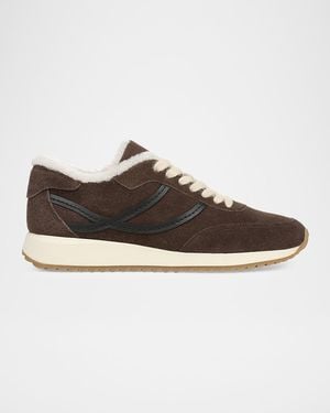 Vince Santa Monica Shearling-Lined Suede Sneakers - Brown